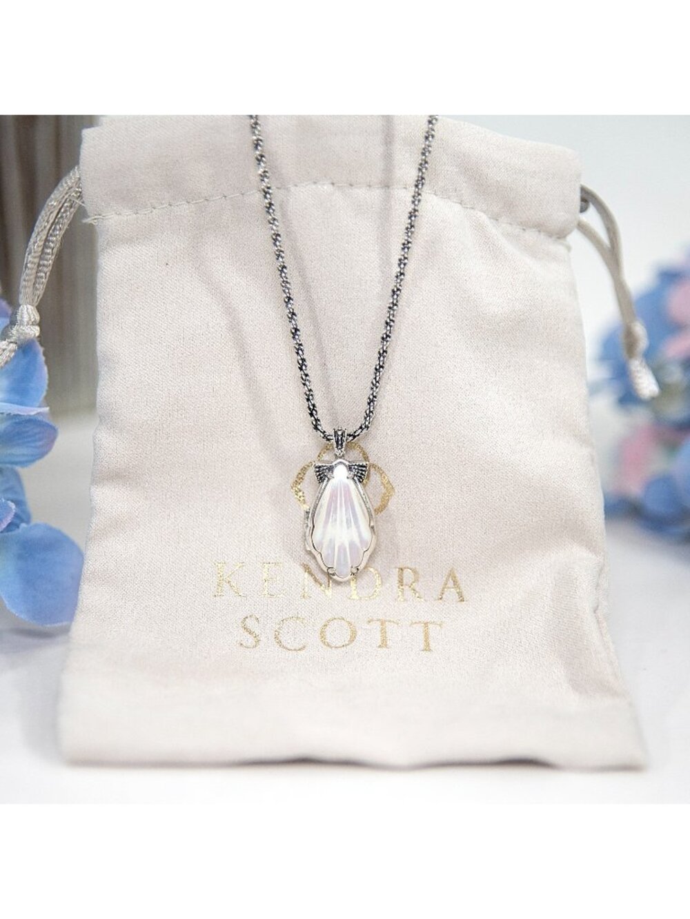 Kendra Scott Alexa Mother of Pearl Shell Plated Locket Pendant Necklace NWT